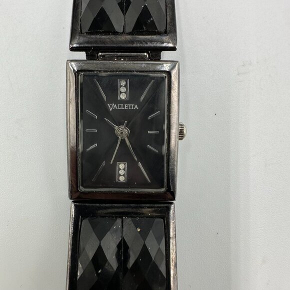 3/$30 Valetta Watch Women Black Faceted Crystal Rectangle New Battery 7.25" - Picture 1 of 15